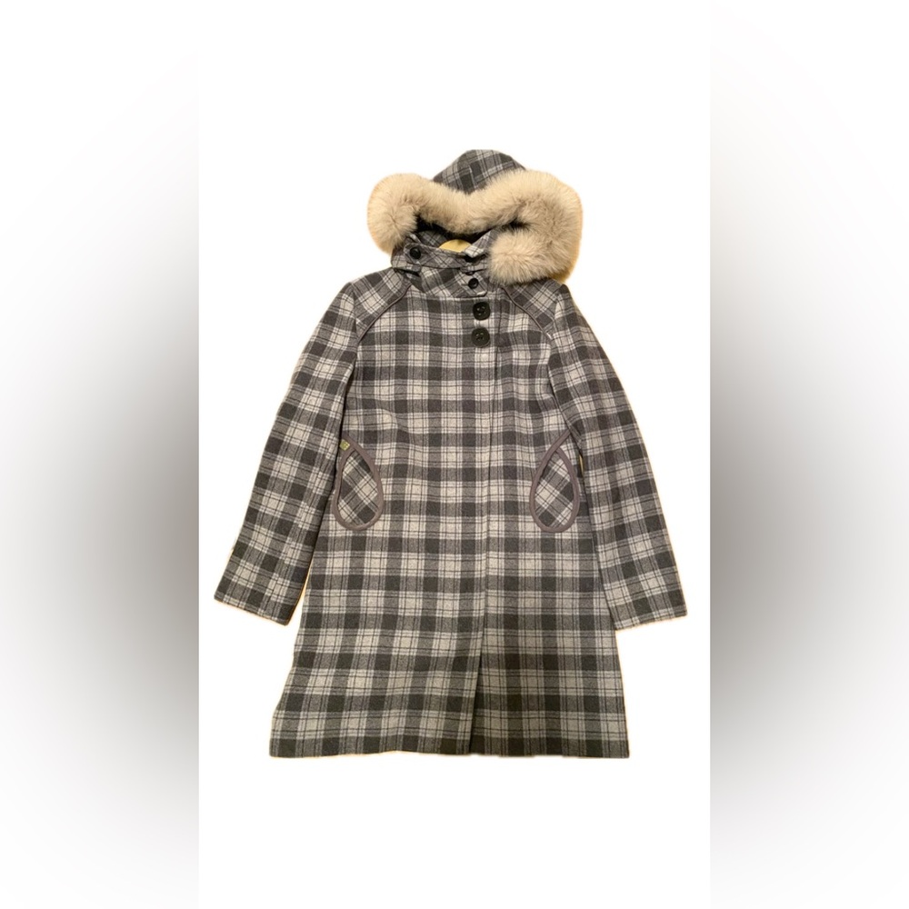 Soia & Kyo Plaid Winter Coat with Fur Trim